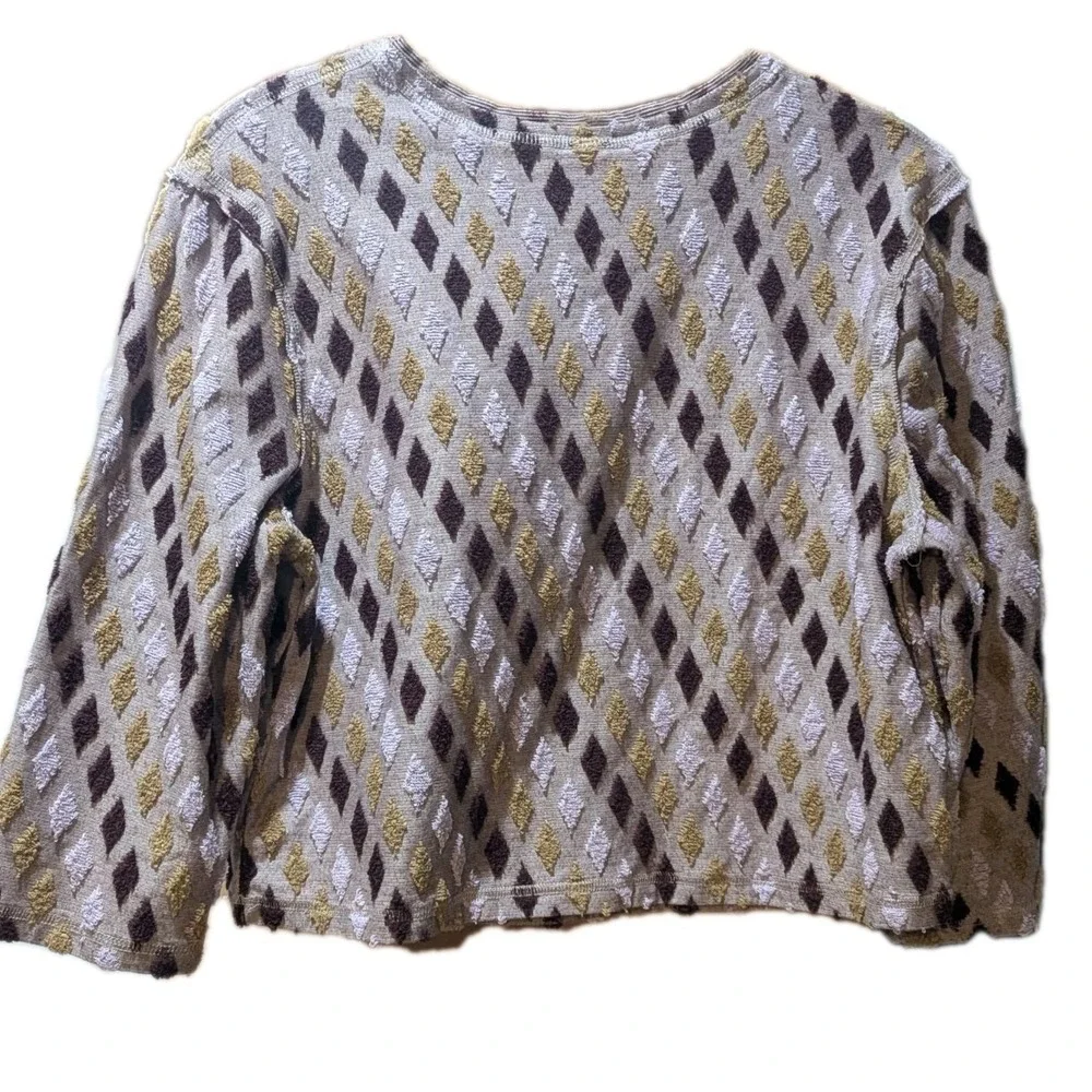 Free People Cropped Top Boxy‎ 3/4 Sleeve Mauve Mosaic Print Textured Size XL
